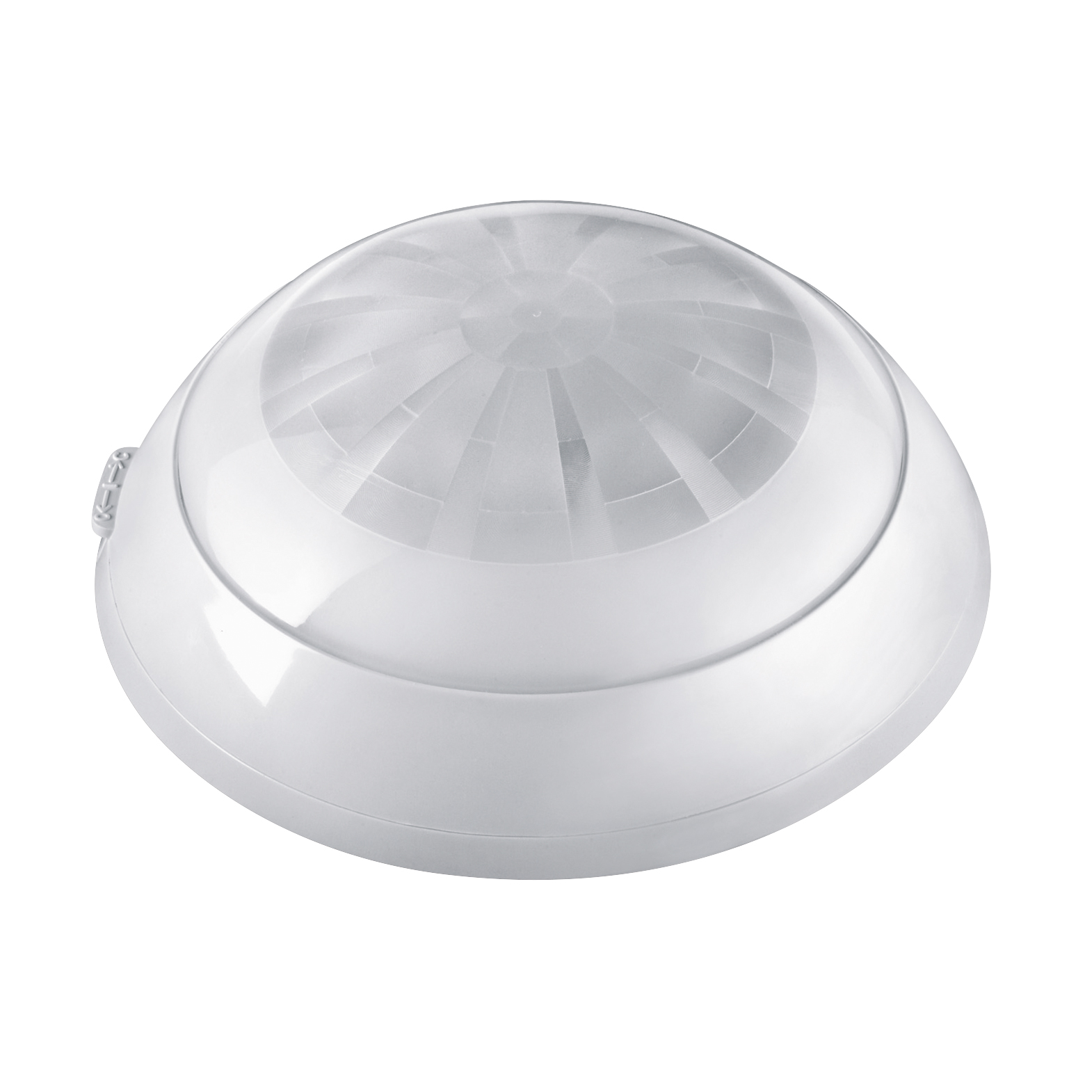 Weißer, kuppelförmiger Deckenbewegungsmelder mit passivem Infrarotsensor (PIR) und strukturierter Linse
