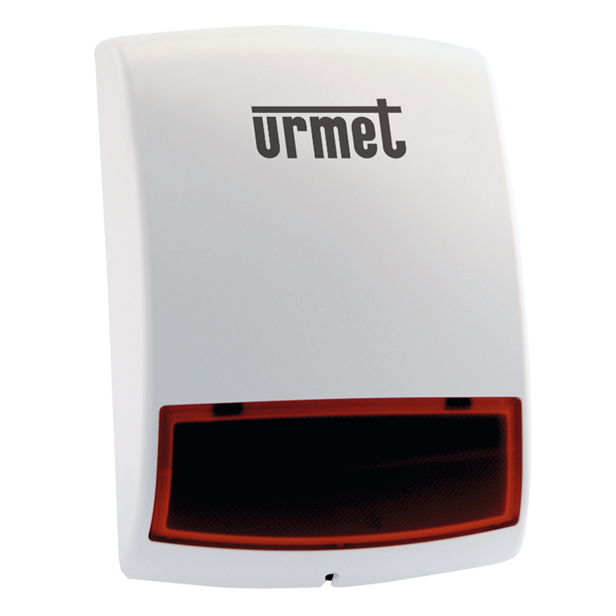 Weißer Außensignalgeber mit integriertem Blitzlicht und roter Kalotten Abdeckung