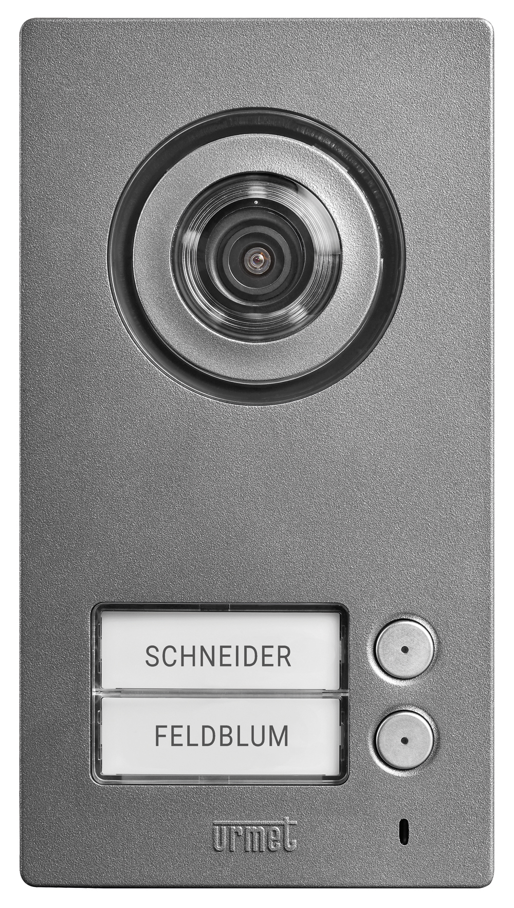 MIKRA Türstation mit Kamera, zwei Namensschildern und Klingelknöpfen