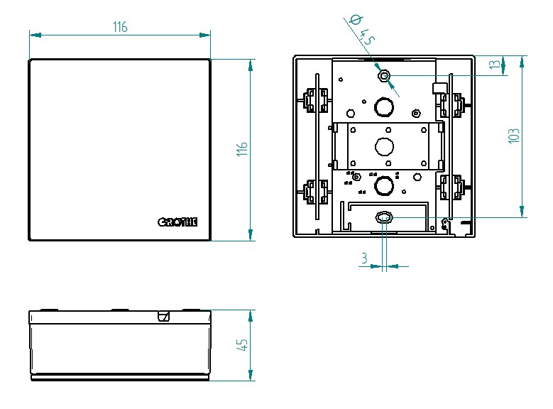 Elektromechanischer Zweiklang Gong mit Echtholzfurnier Eiche GONG Quadro 100 Bw/ei