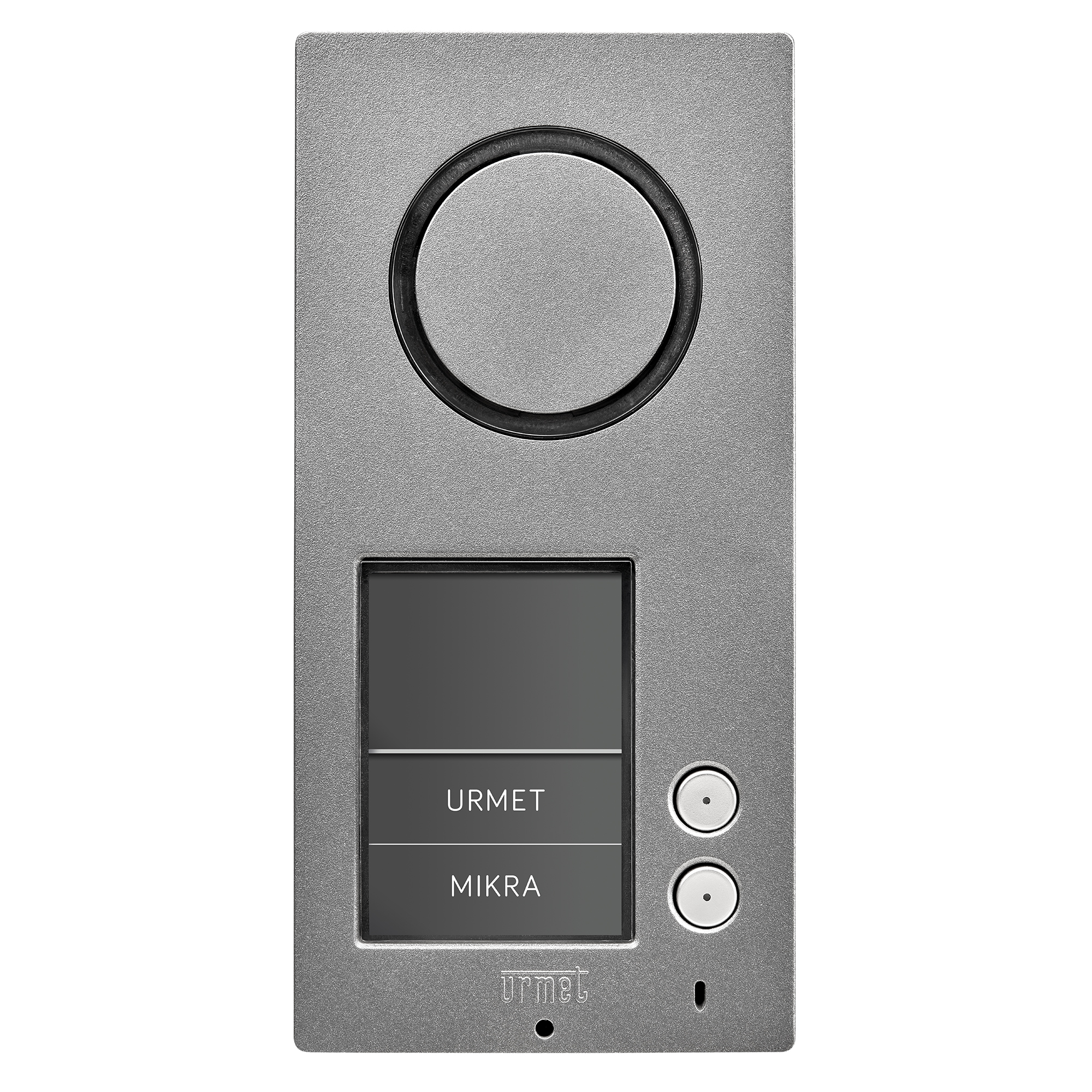 MIKRA Türstation mit zwei Klingeltastern und zwei Namensschildern sowie einem Freifeld darüber