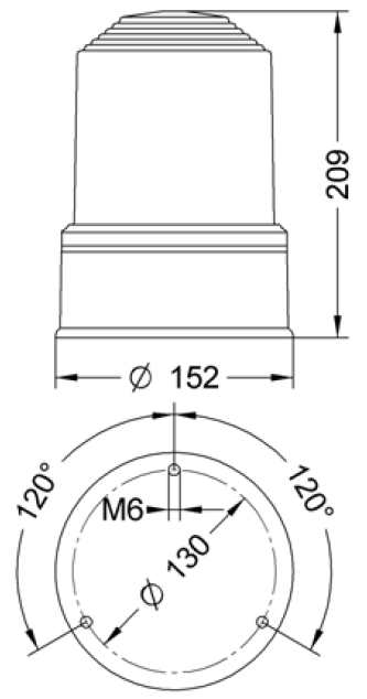 Orange Drehspiegelleuchte mit schwarzem Sockel zur Signalisierung