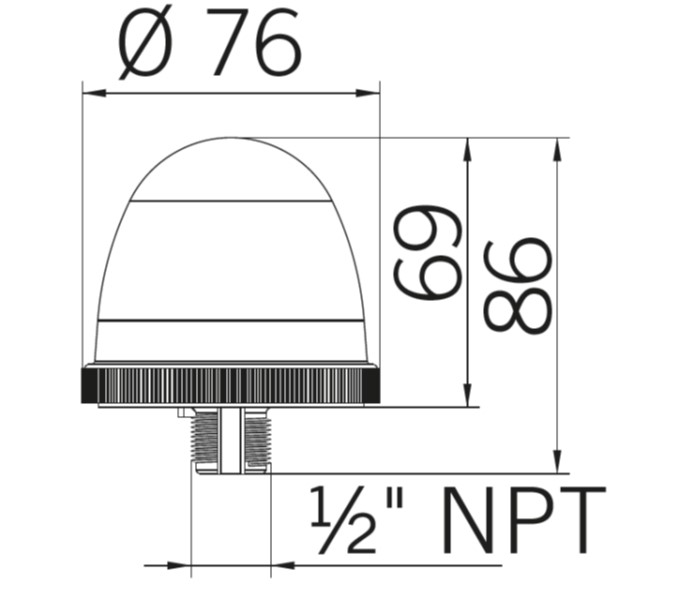 LED-Multiblitzleuchte mit gerippter rotfarbiger Kuppel auf weißem Gewinde-Montagefuß