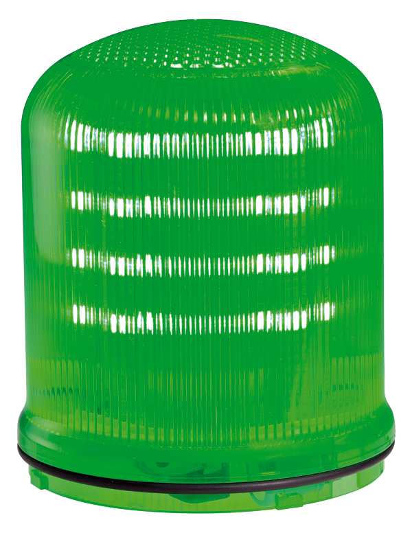 Zylindrische Warnleuchte mit grünfarbiger Kuppel