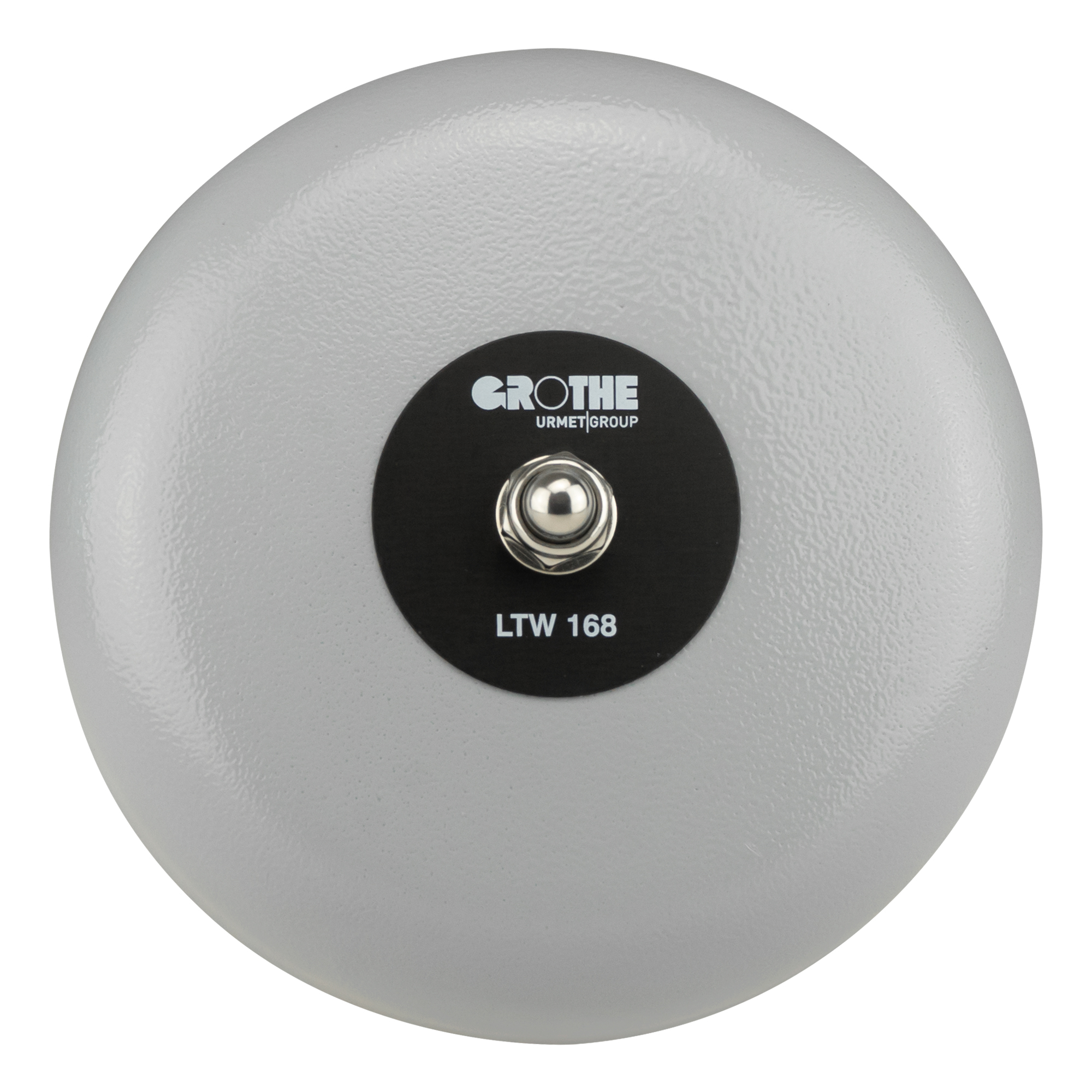 Rundes Großläutewerk in Grau mit schwarzem Zentrum und zentraler Befestigungsmutter, Modell LTW 168