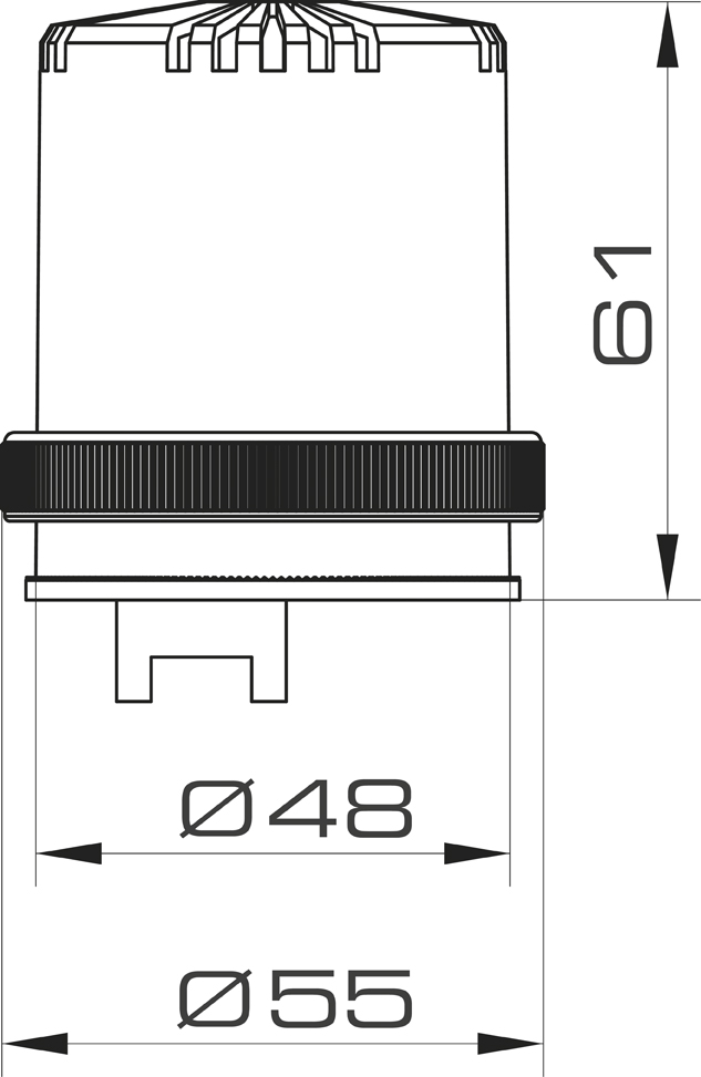 Zylindrischer Schallgeber mit geriffeltem Sockelring und Lüftungsschlitzen am Gehäuse für akustische Signale
