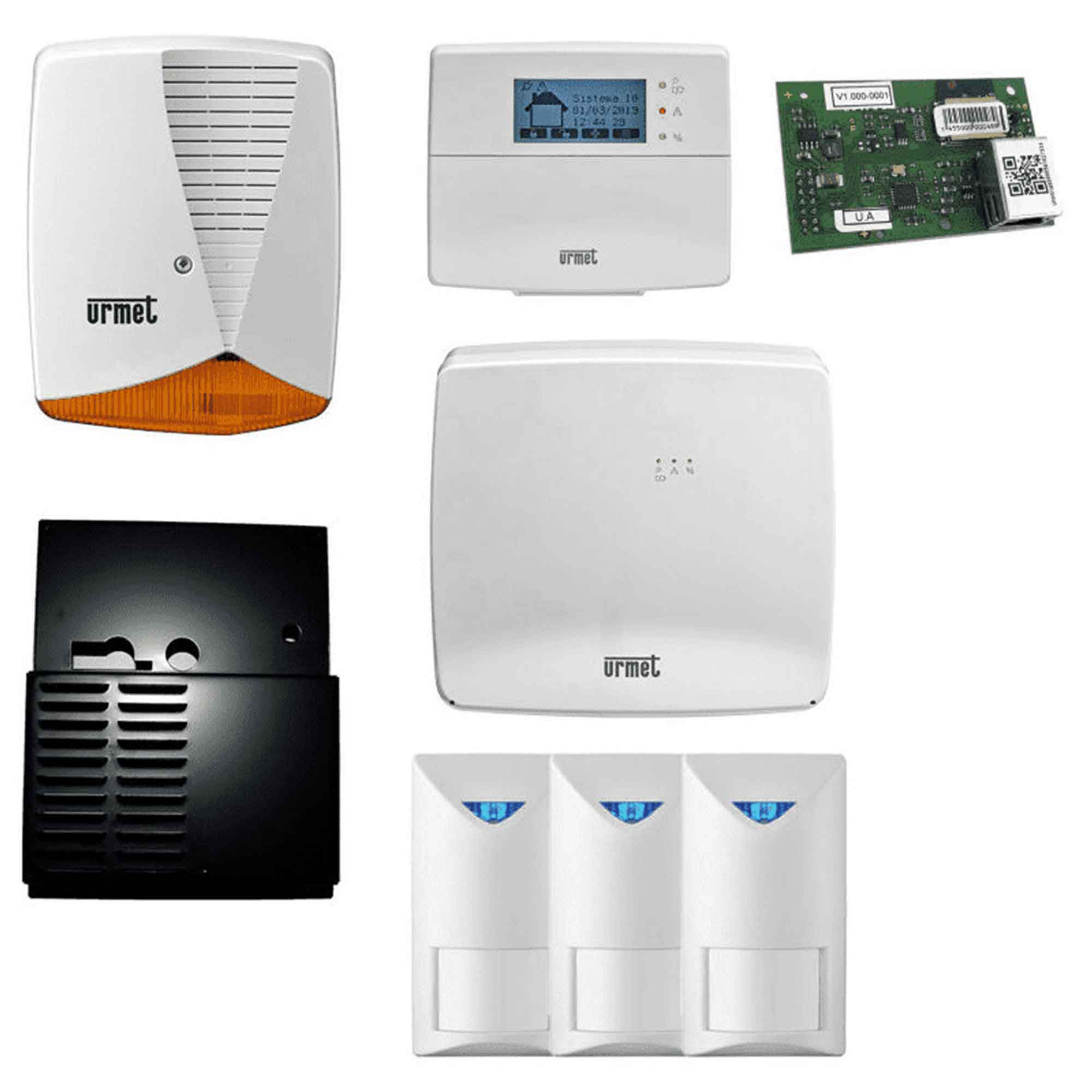 Alarmanlagen Set mit Alarmzentrale, Keypad, IP-Modul, 3 IR-Melder, Außensirene und eine Schutzeinrichtung