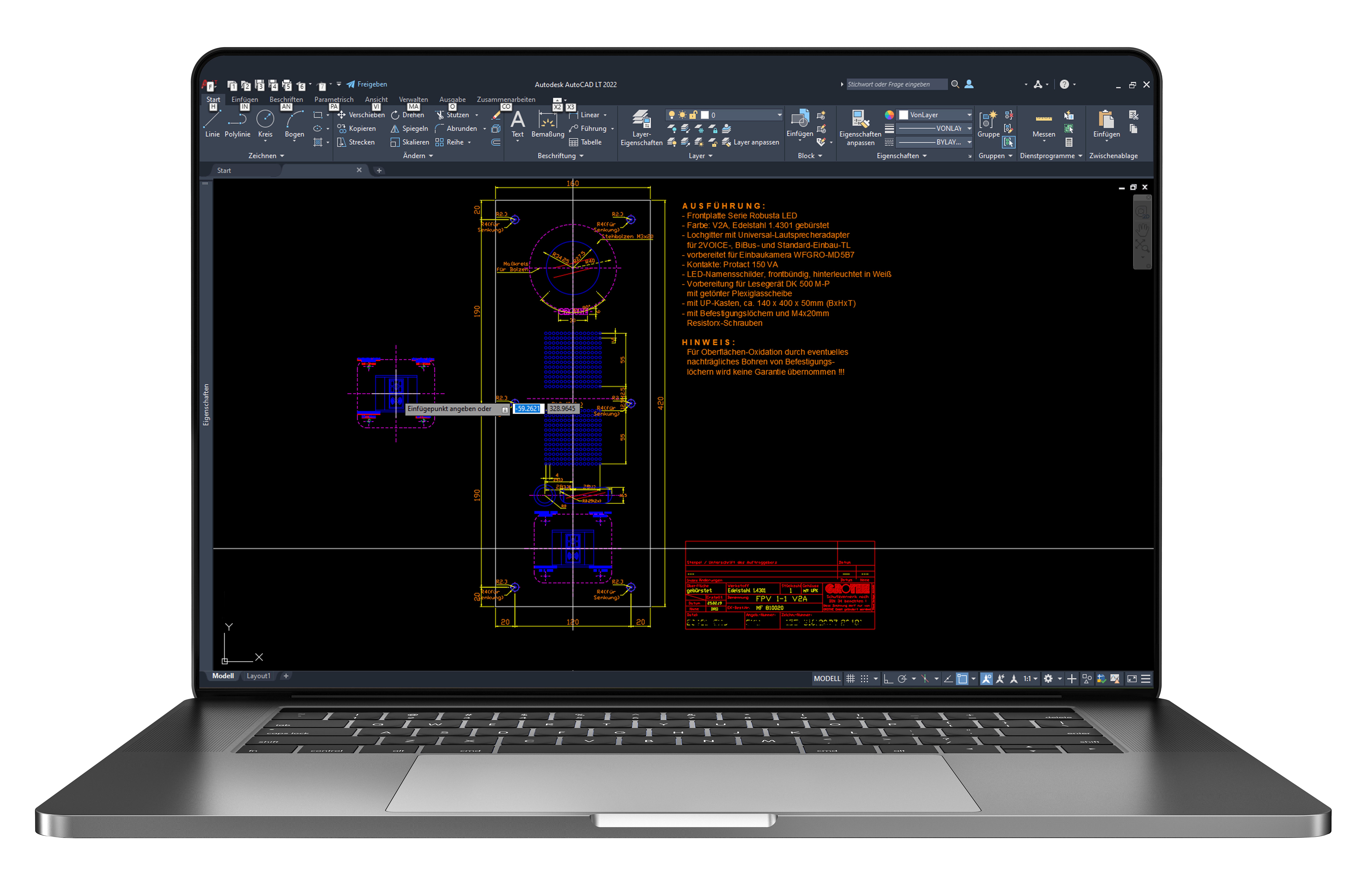 Laptop-Bildschirm mit geöffneter Software zur Planung der ROBUSTA Sonderanfertigung
