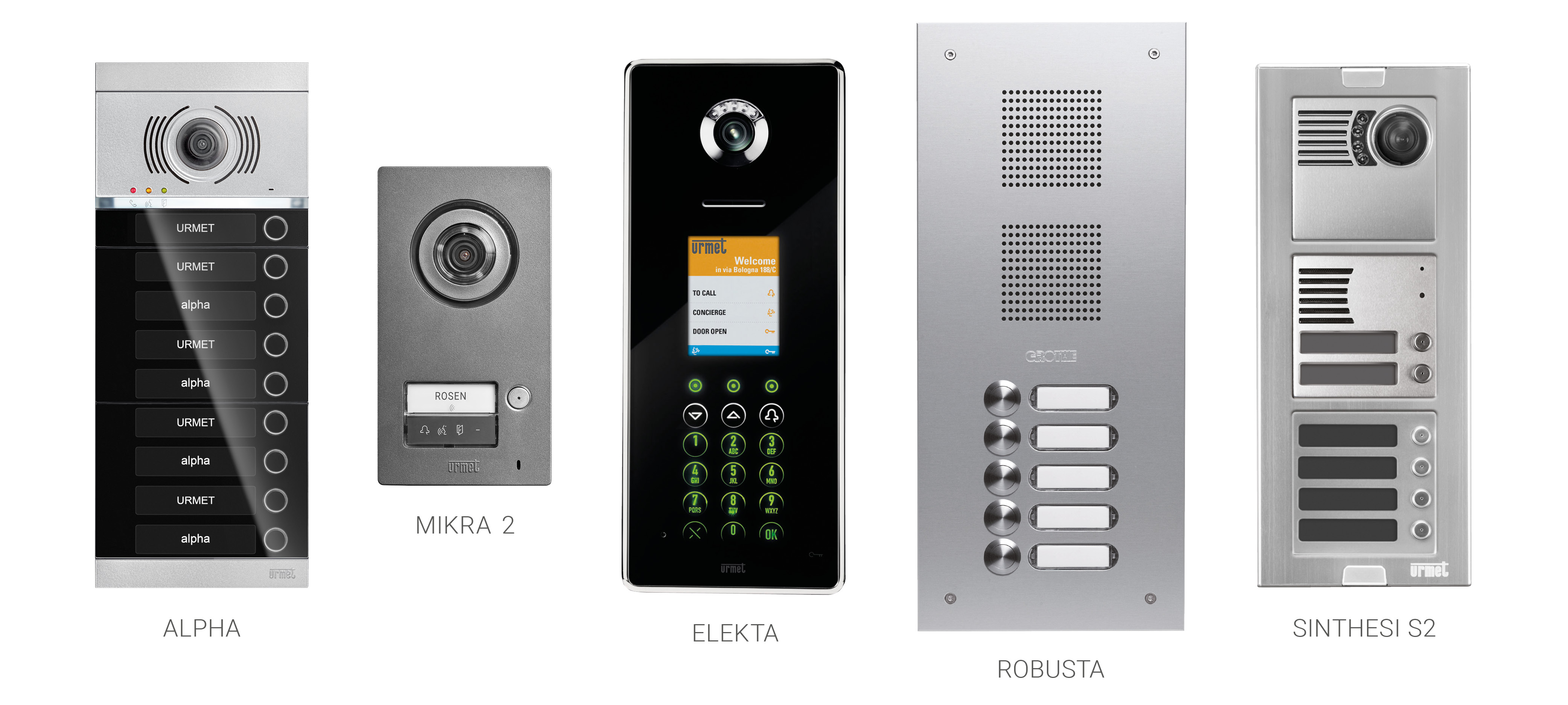 Die Türstationen ALPHA, MIKRA, ELEKTA und ROBUSTA nebeneinander