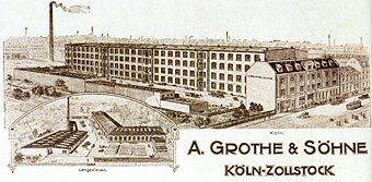 Zeichnung des alten Firmengebäudes der A. Grothe & Söhne in Köln-Zollstock