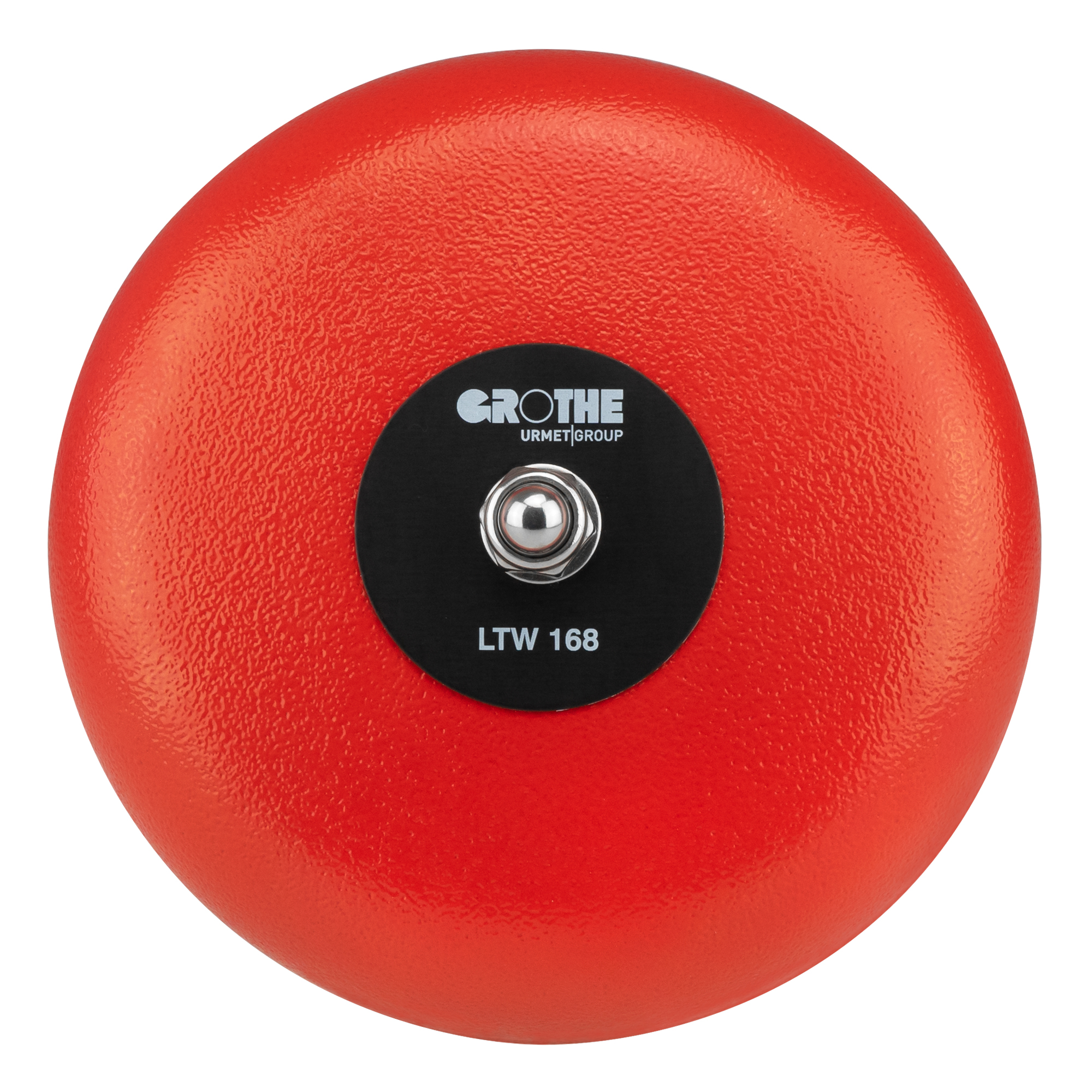 Rundes Großläutewerk in Rot mit schwarzem Zentrum und zentraler Befestigungsmutter, Modell LTW 168