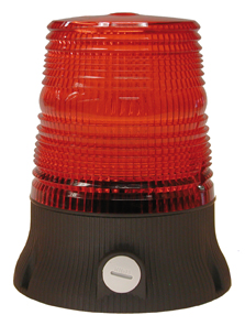 Blitzleuchte mit rotfarbiger gerippter Kuppel auf schwarzem Sockel mit M16 verschraubung