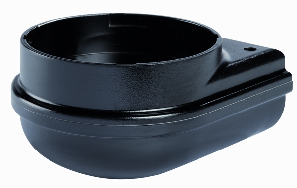 Schwarze Wandhalterung mit ovaler Grundform und rundem Aufnahmering zur Befestigung von Signalgeräten