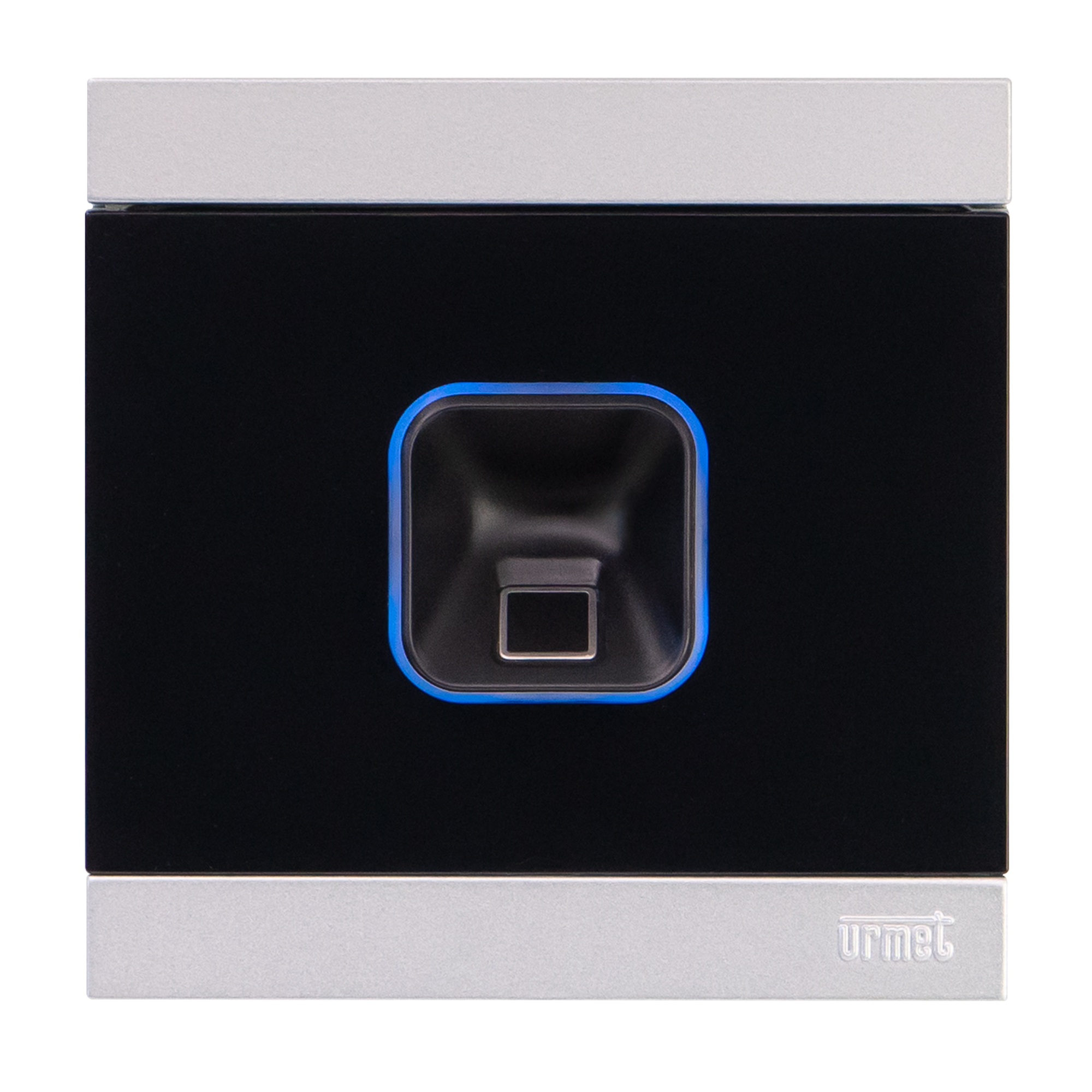 Schwarzes ALPHA Fingerprint-Modul; daneben sind ein Kontroller und ein Netzgerät zu sehen