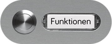 Klingeltaster mit einem Klingelknopf und einem Namensschild, auf dem "Funktionen" steht