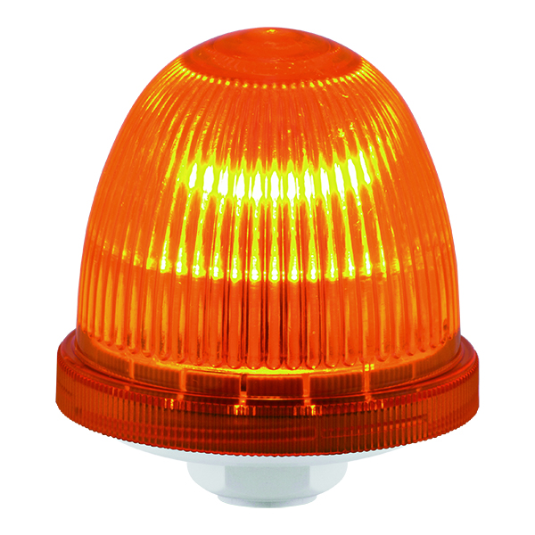 Warnleuchte mit gerippter orangefarbener Kuppel auf weißem Gewinde-Montagefuß