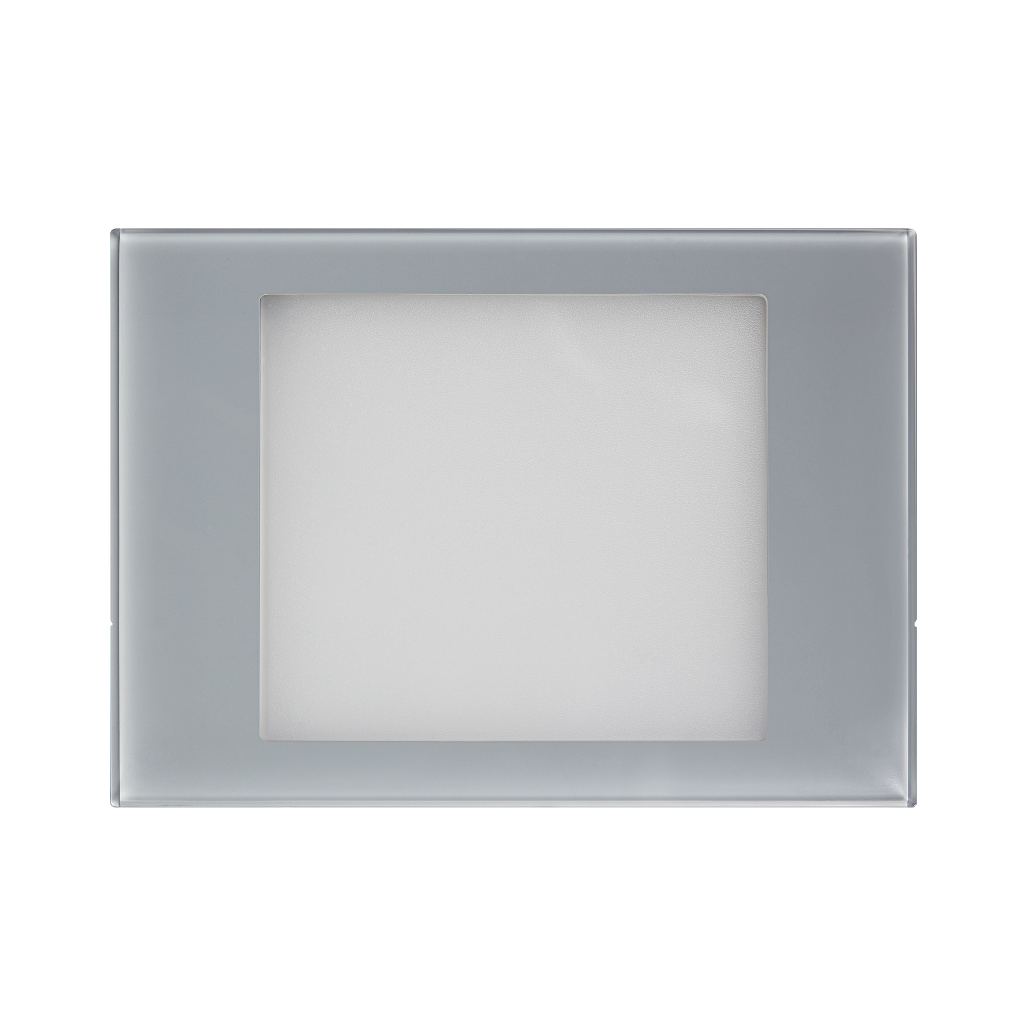 Graues Hausnummer-Modul mit rechteckigem Sichtfenster, schlichtes Design zur Integration in Türstationen.