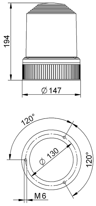 Orange Drehspiegelleuchte mit schwarzem Sockel zur Signalisierung