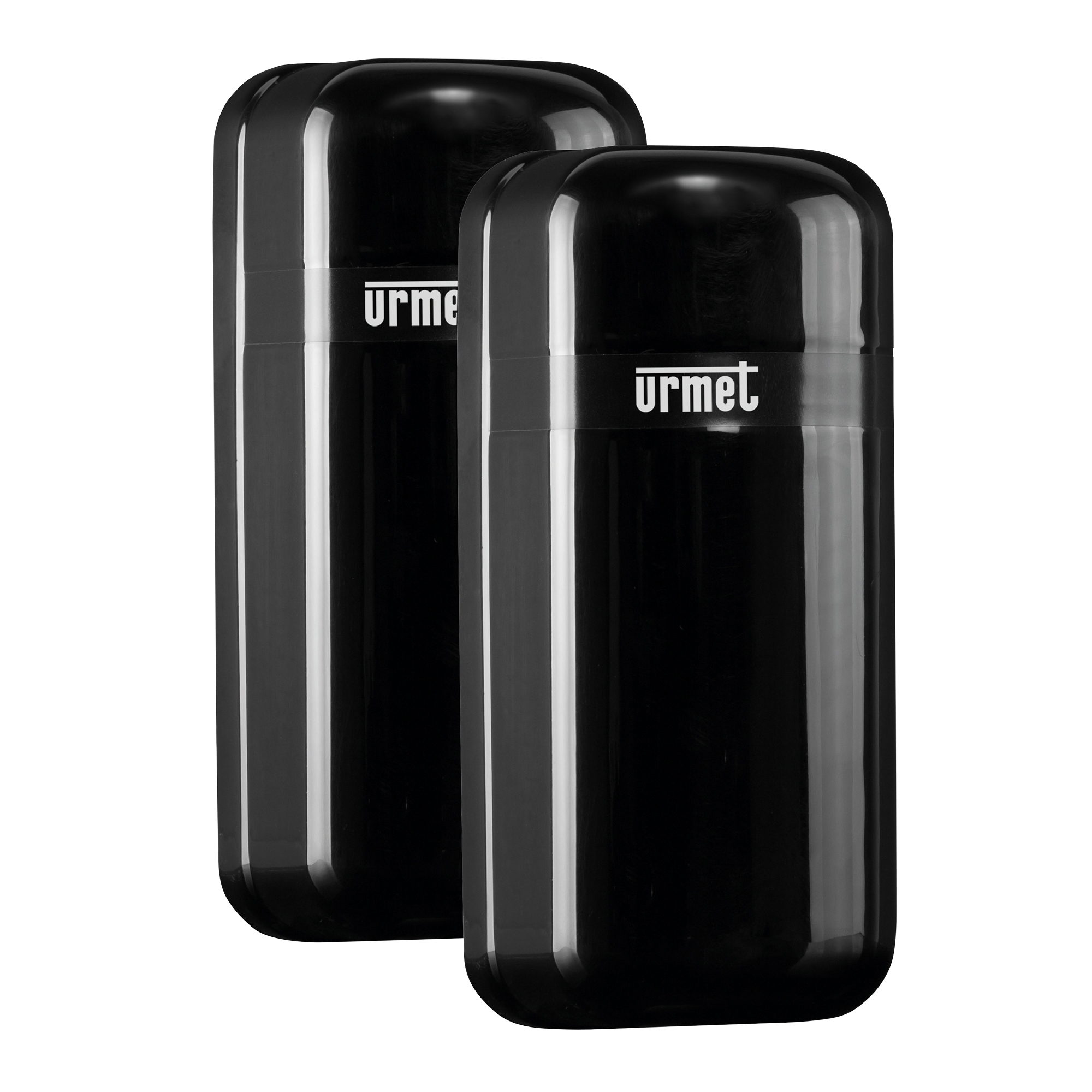 Zwei schwarze Infrarot-Lichtschrankenmodule mit abgerundeten Kanten und „urmet“-Logo