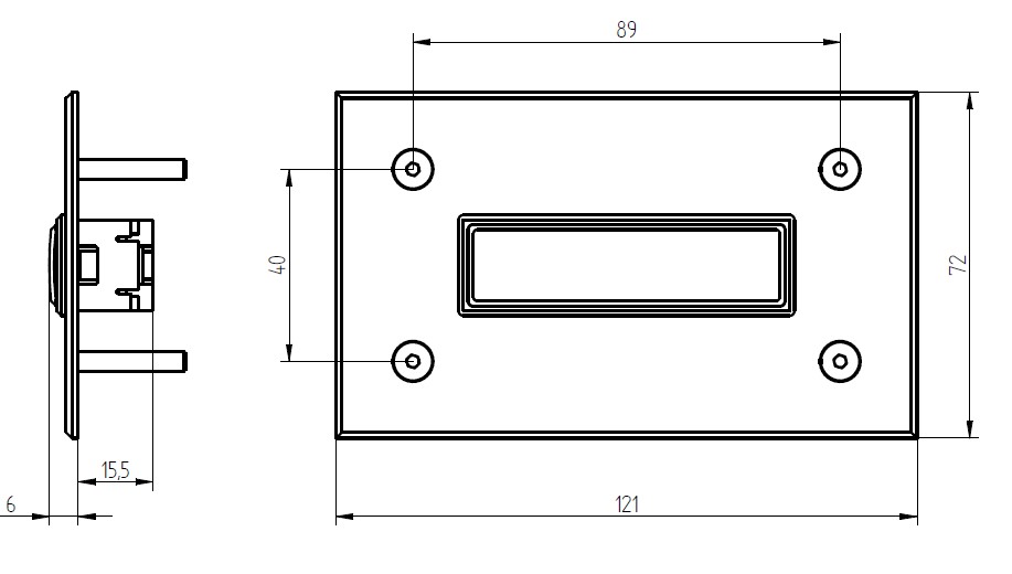 Rechteckiger Klingeltaster mit Namensfeld und vier Schrauben, silber eloxierte Aluminiumplatte, Frontalansicht.