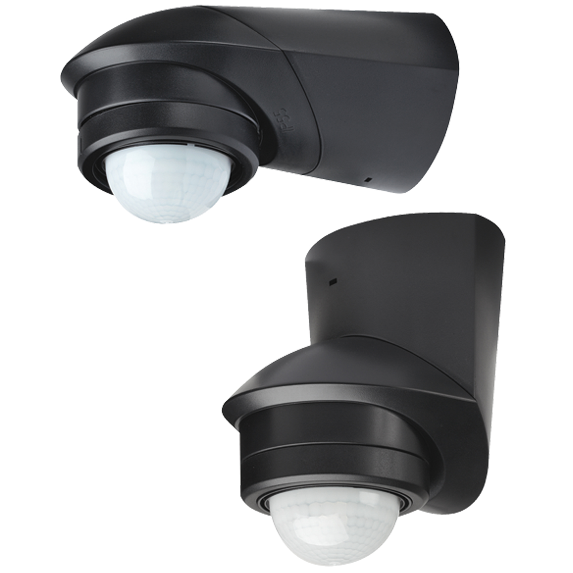 Schwarzer Bewegungsmelder, dargestellt für Decken- und Wandmontage