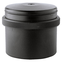 Schwarzes zylindrisches Basiselement mit geriffenem Drehring und glatter Oberseite