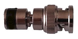 BNC-Stecker aus Metall mit Bajonettverschluss, geriffeltem Griffring und Anschluss für Koaxialkabel