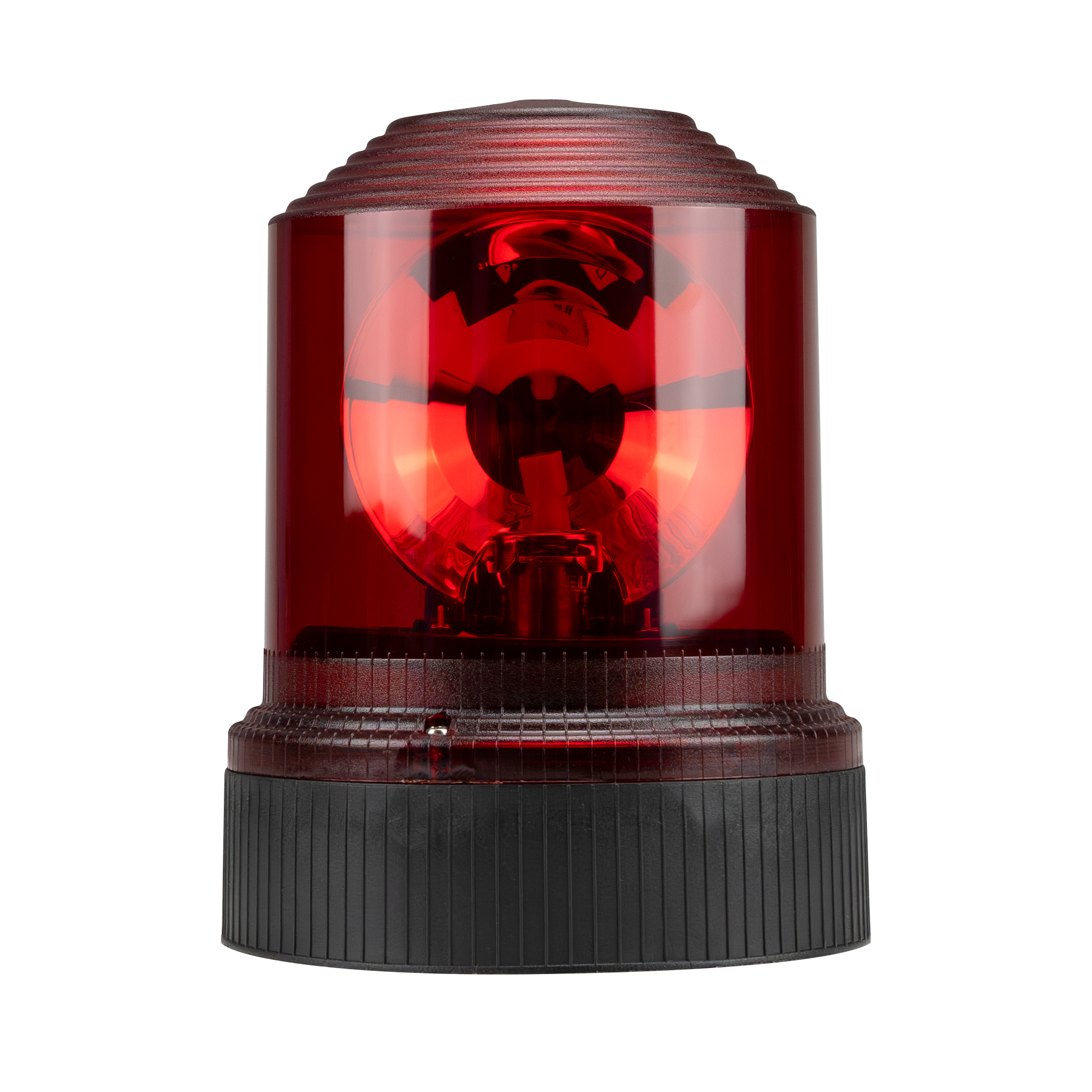 Rote Drehspiegelleuchte mit schwarzem Sockel zur Signalisierung