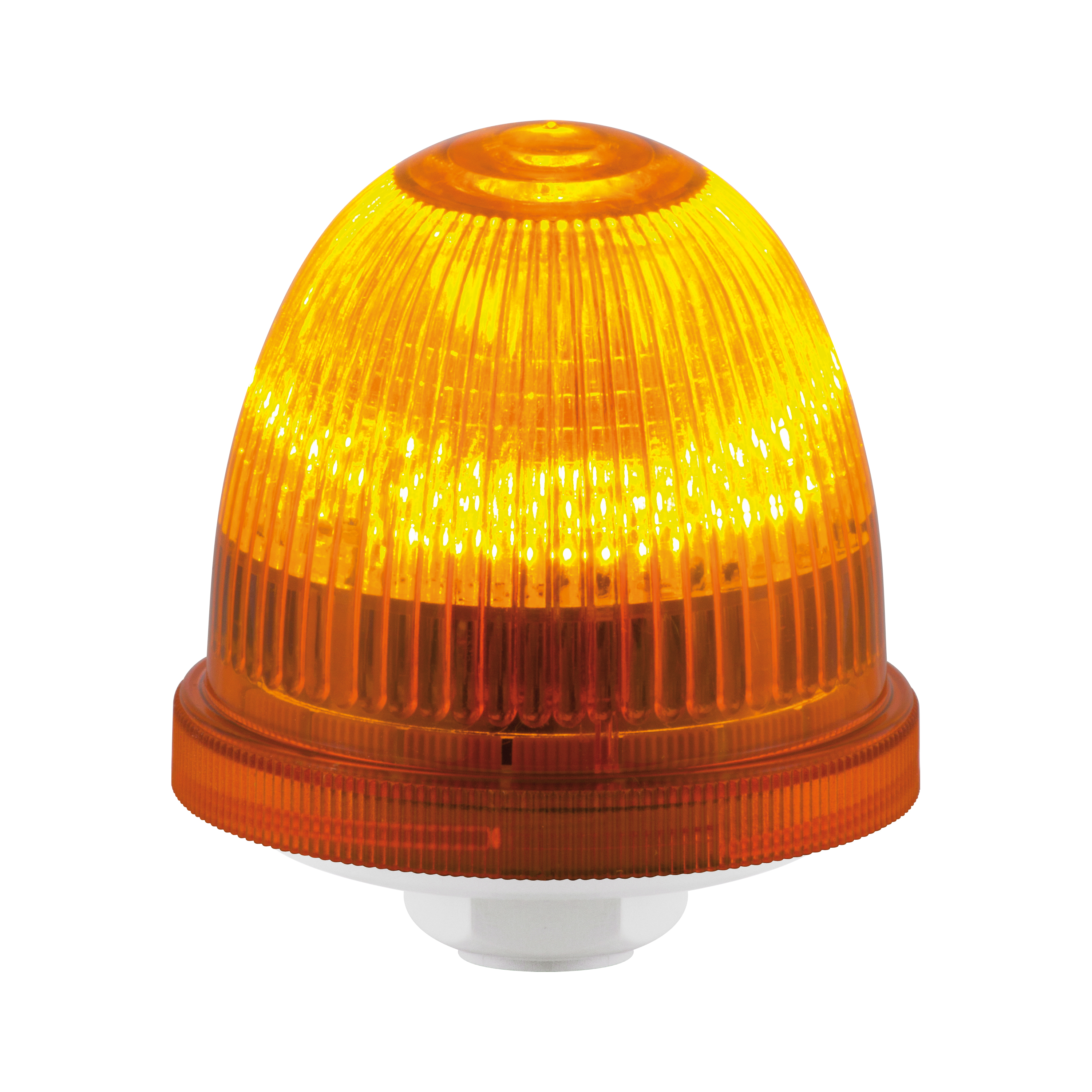 LED-Multiblitzleuchte mit gerippter orangefarbener Kuppel auf weißem Gewinde-Montagefuß