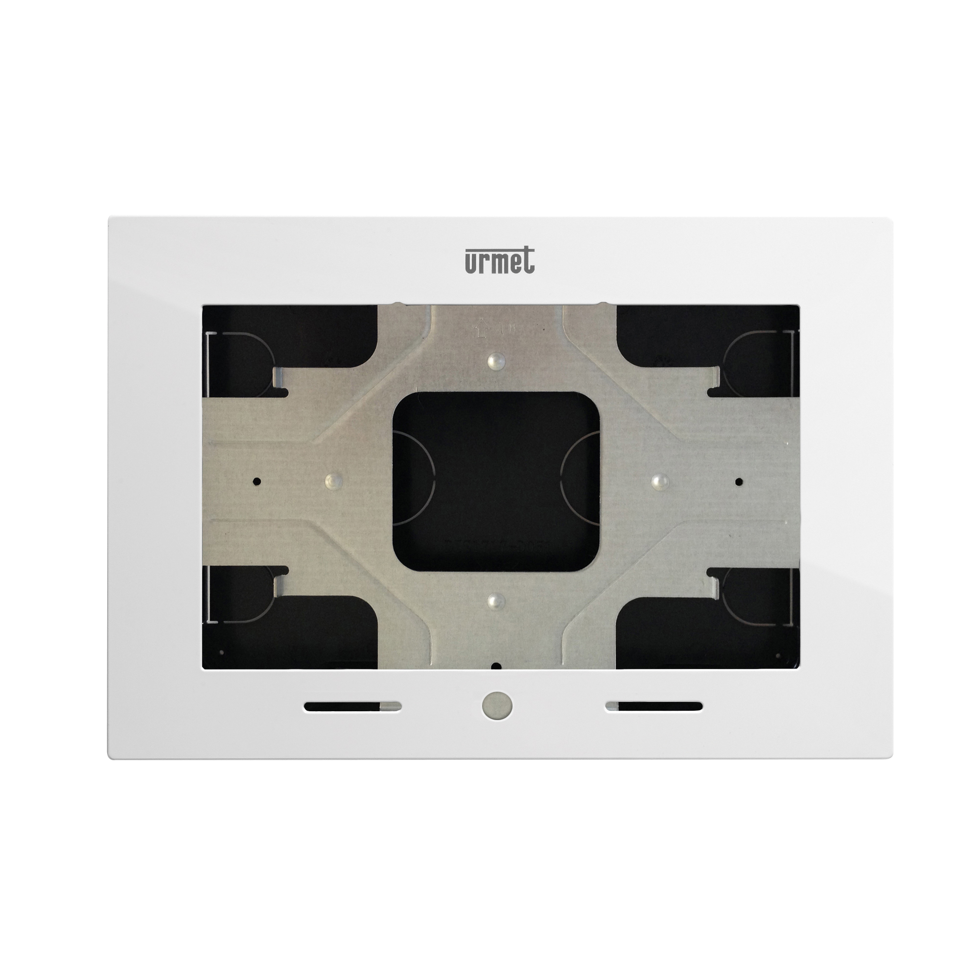 Rechteckiges Unterputzgehäuse in Schwarz mit runden Kabeldurchführungen, gesichert durch vier Clips.