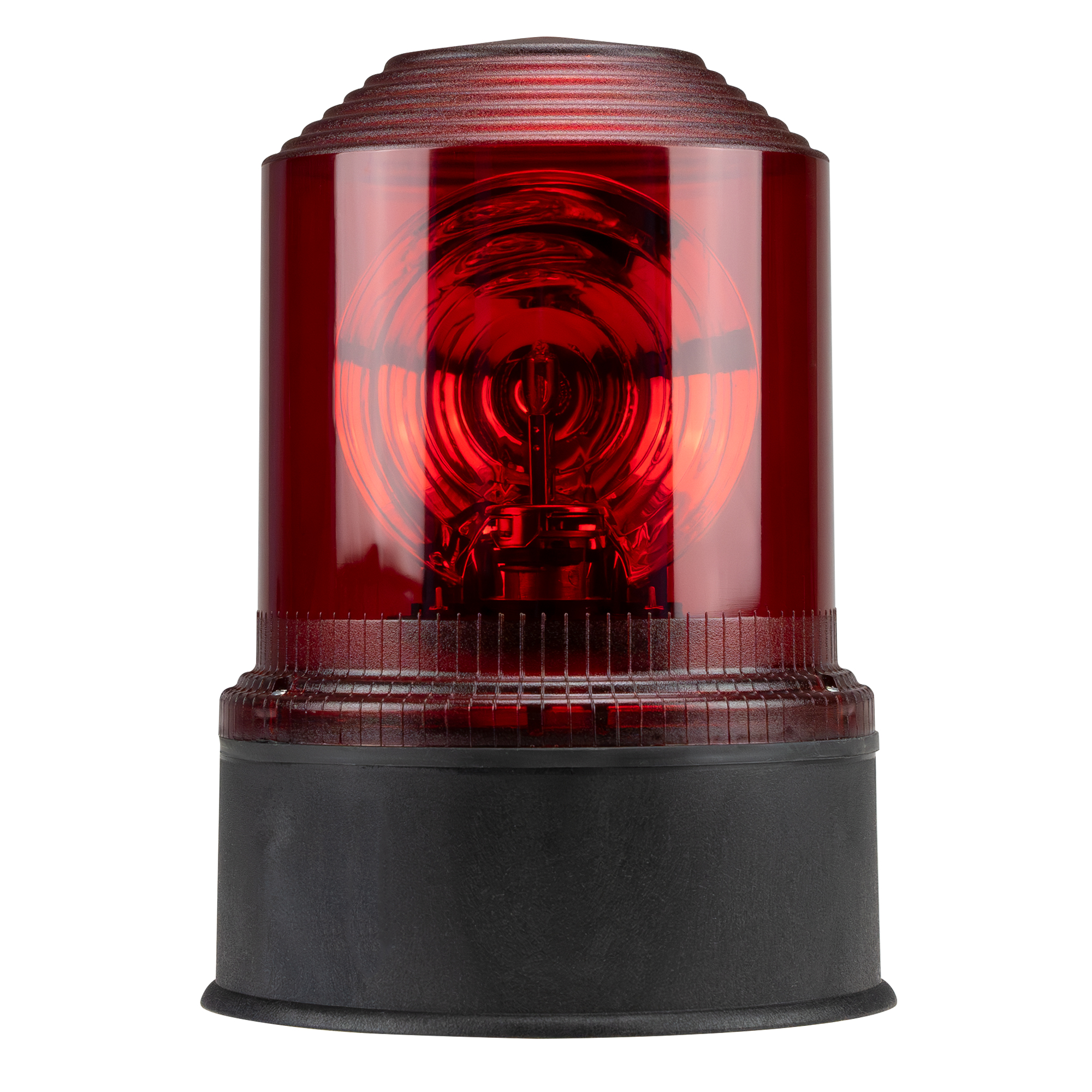 Rote Drehspiegelleuchte mit schwarzem Sockel zur Signalisierung