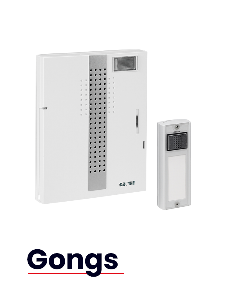 Produktbild des Funkgong-Sets MISTRAL 300 M; darunter steht "Gongs"