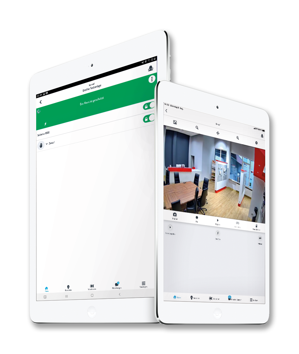 Zwei Tablet-Displays mit geöffneten Überwachungs-Apps