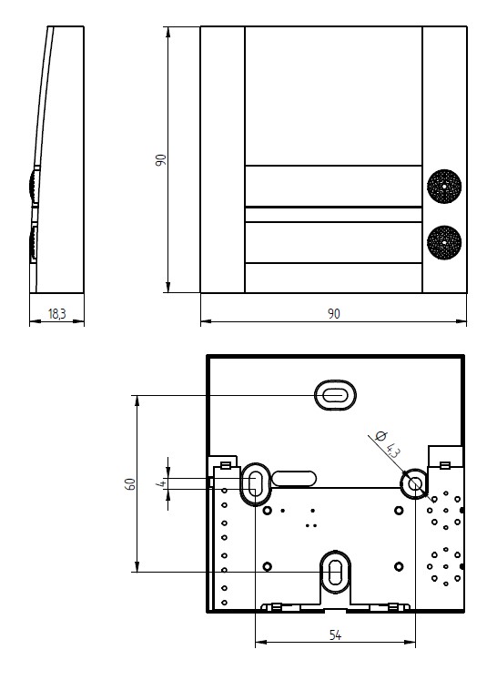 Klingelplatte in Metalloptik mit zwei beleuchtbaren Namensfeldern und zwei schwarzen, strukturierten Klingeltastern rechts.