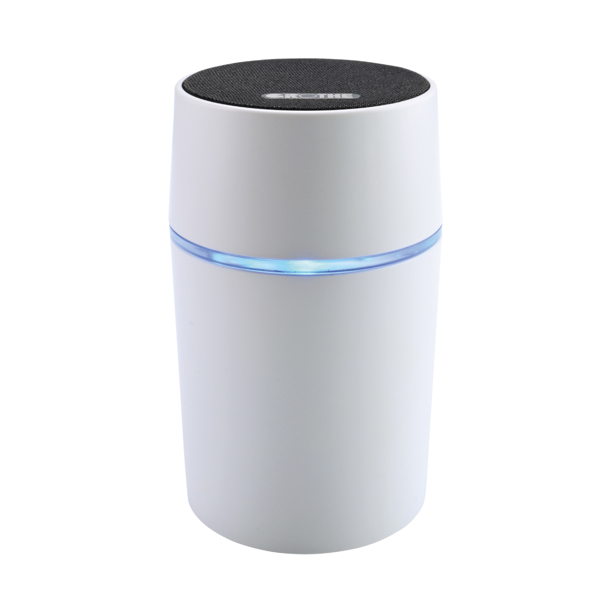 Weißer Funkgong in zylindrischer Form mit LED-Lichtring und schwarzer Lautsprecherabdeckung, frontal leicht von oben gezeigt.