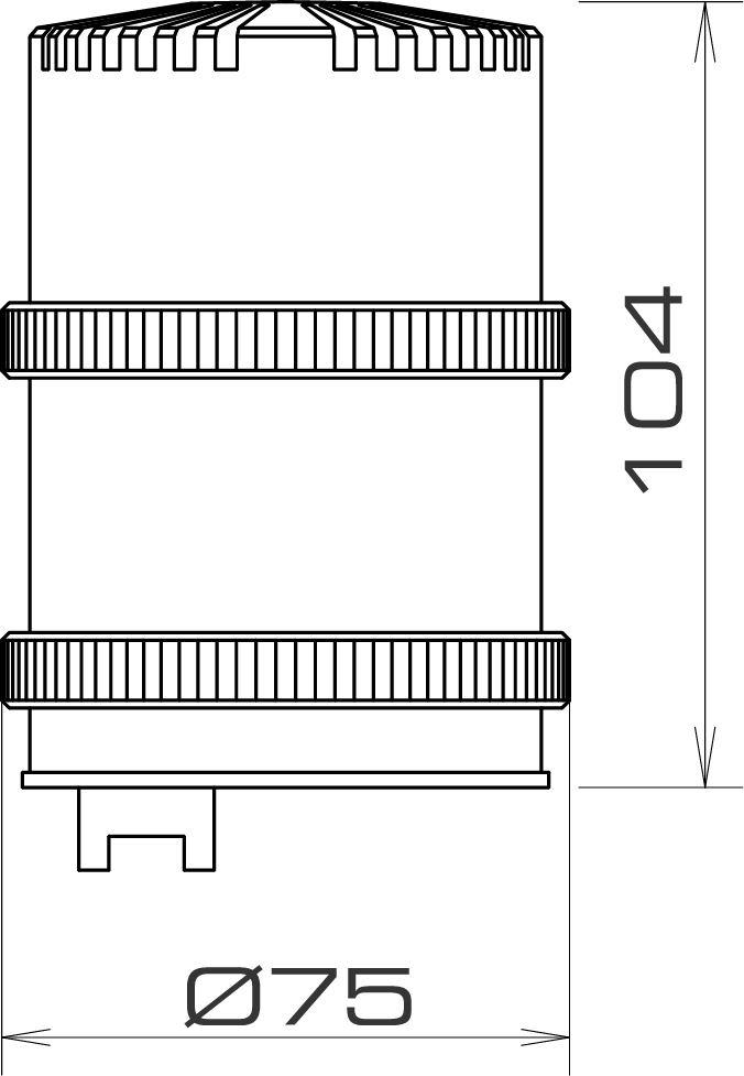 Zylindrischer Schallgeber mit Öffnungsschlitzen am oberen Ende und geriffeltem Sockelring