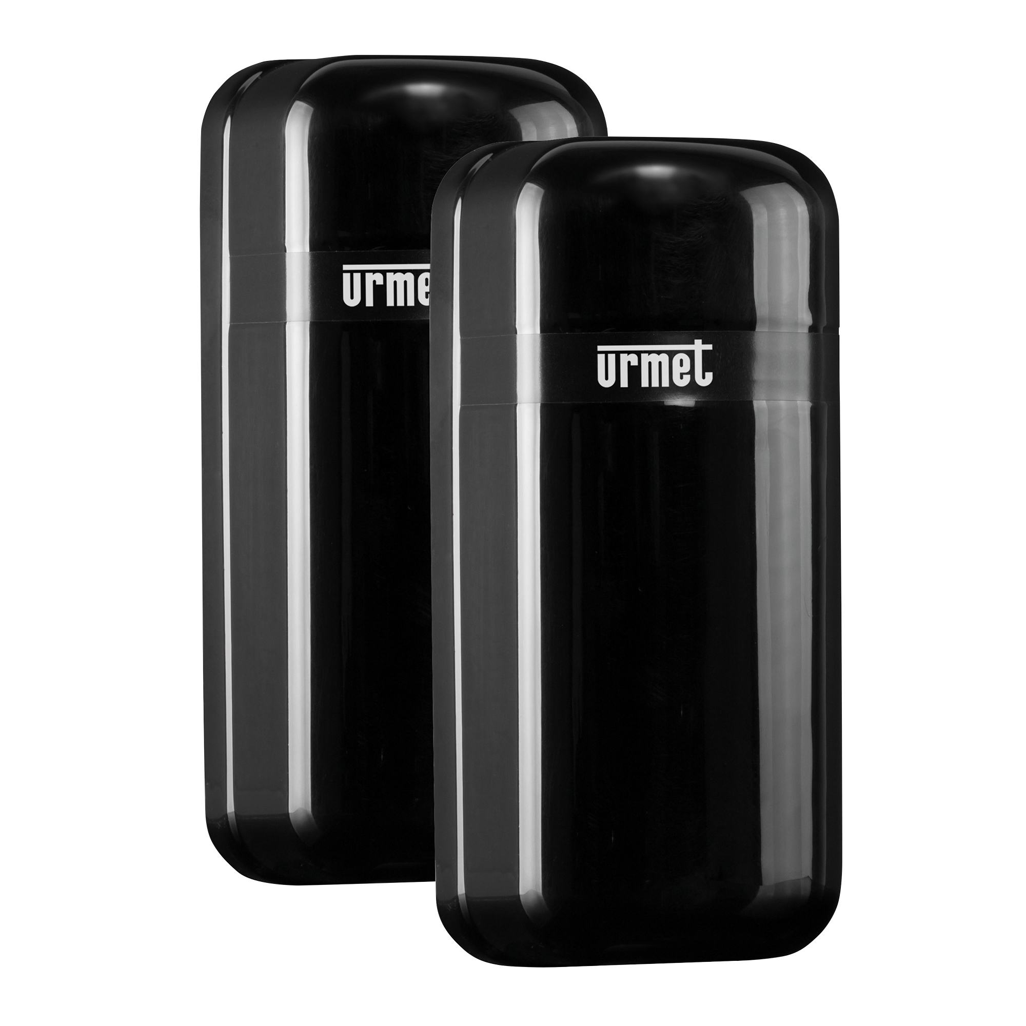Zwei schwarze Infrarot-Lichtschrankenmodule mit abgerundeten Kanten und „urmet“-Logo