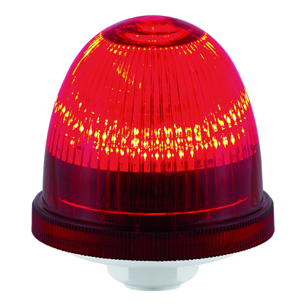 LED-Multiblitzleuchte mit gerippter rotfarbiger Kuppel auf weißem Gewinde-Montagefuß