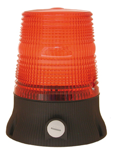 Blitzleuchte mit orangefarbener gerippter Kuppel auf schwarzem Sockel mit M16 verschraubung