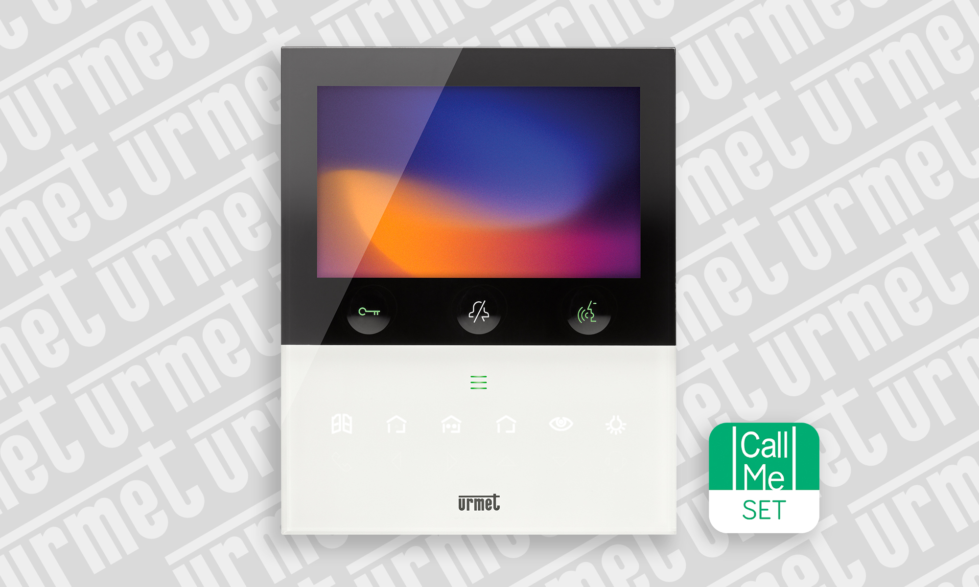 Videomonitor VOG 5W frontal, daneben ein "CallMe-Set"-Icon