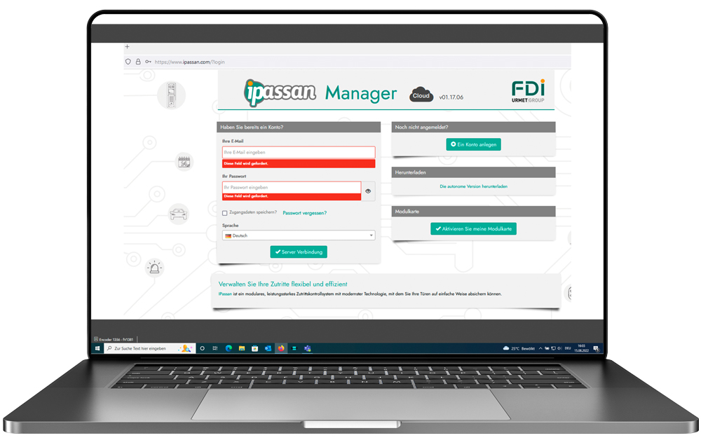 Laptop-Bildschirm mit geöffneter IPassan-Manager-App