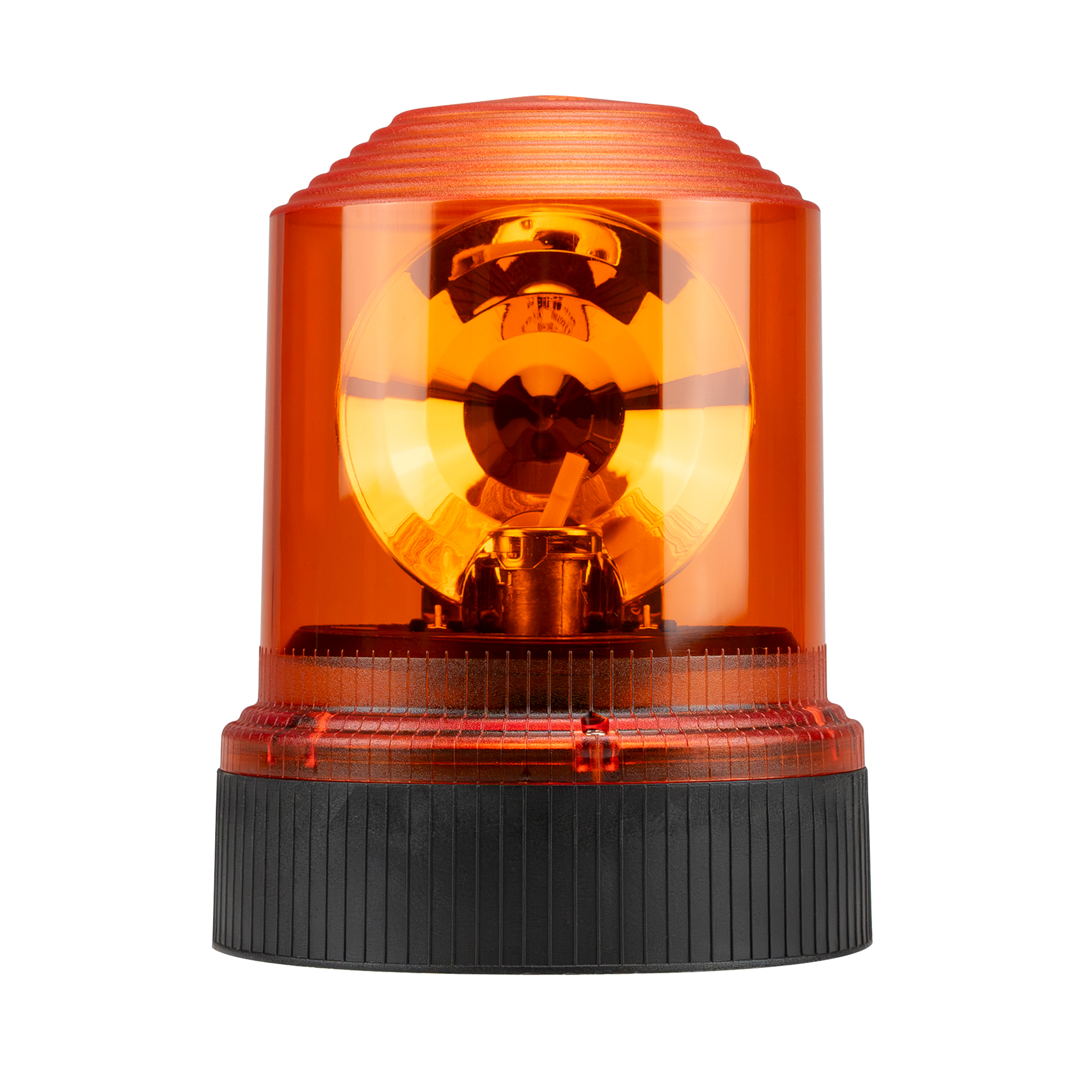 Orange Drehspiegelleuchte mit schwarzem Sockel zur Signalisierung