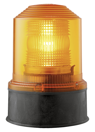 Orange Drehspiegelleuchte mit schwarzem Sockel zur Signalisierung