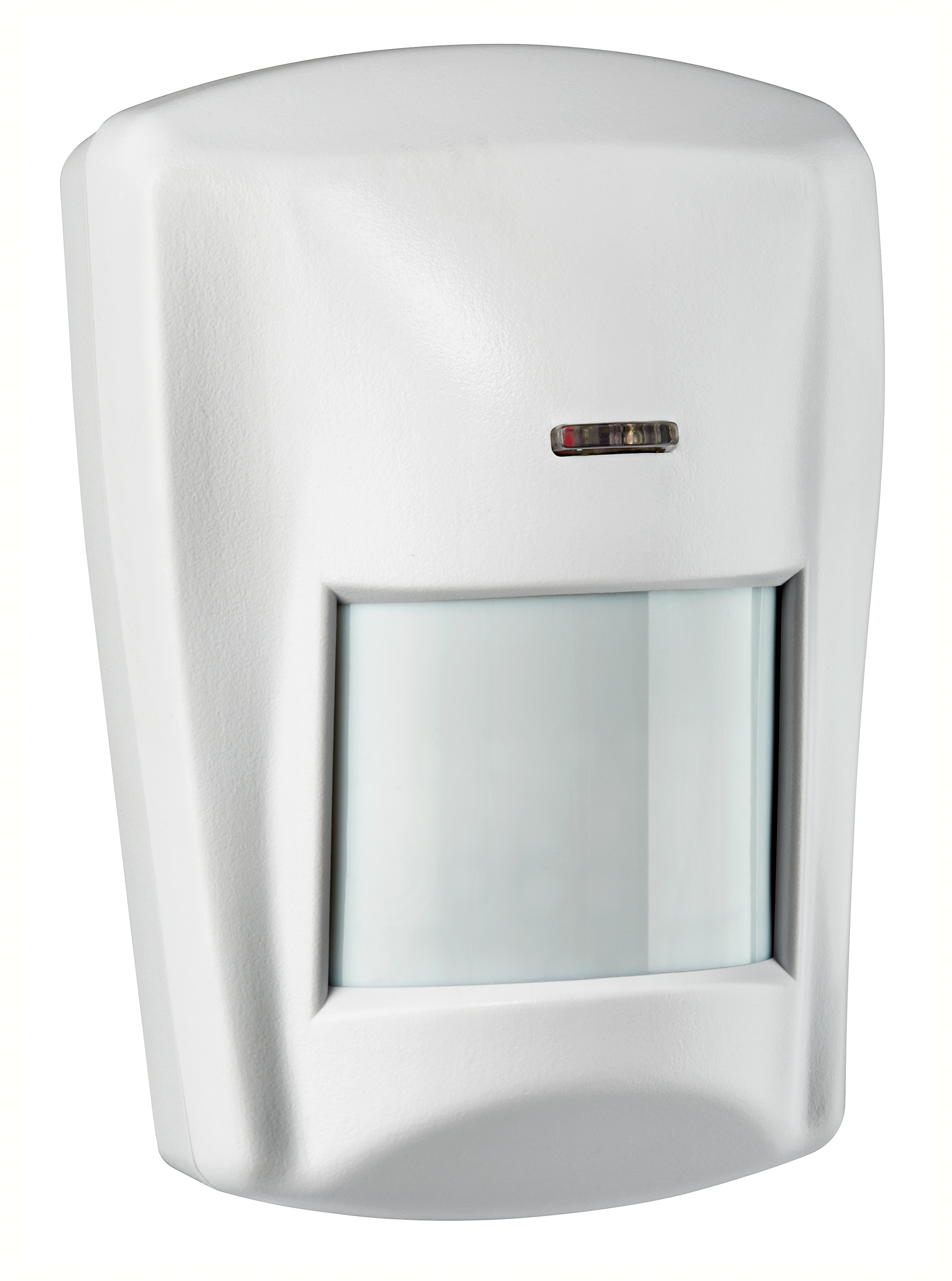 Weißer PIR-Bewegungsmelder mit rechteckigem Sensorfenster und LED-Anzeige