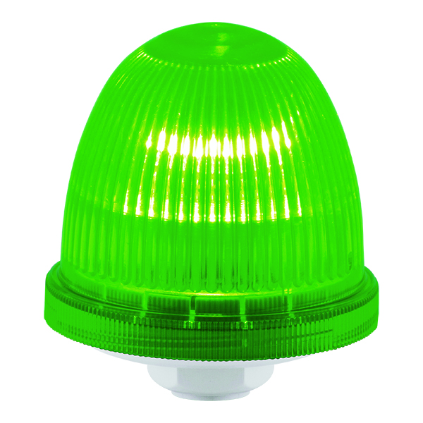 Warnleuchte mit gerippter grünfarbener Kuppel auf weißem Gewinde-Montagefuß