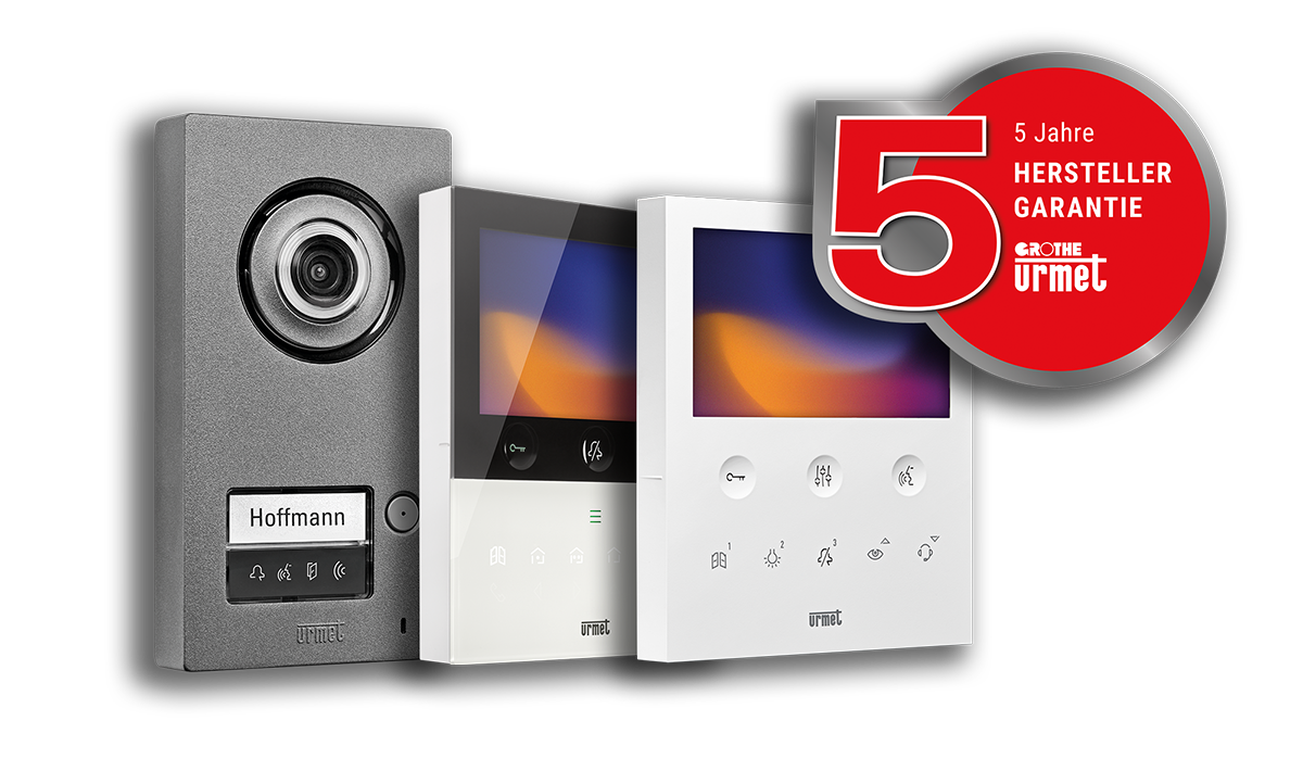 Mikra Türstation, VOG 5 Monitor und VOG 5W Monitor mit Grafik 5 Jahre Herstellergarantie