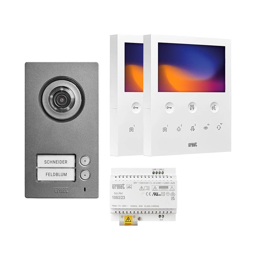 Set mit MIKRA-Türstation, zwei VOG 5 Videomonitoren und einem Netzteil