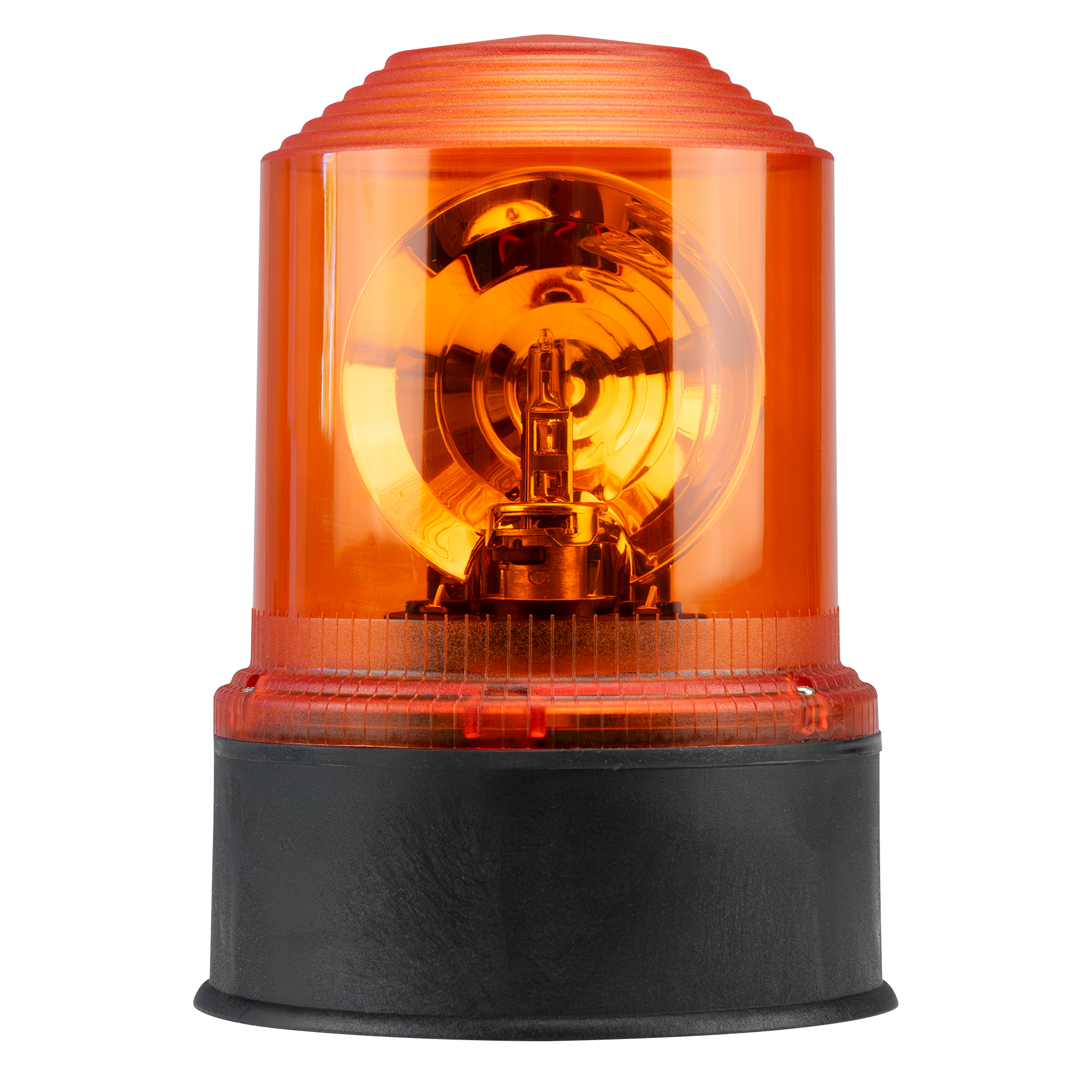 Orange Drehspiegelleuchte mit schwarzem Sockel zur Signalisierung