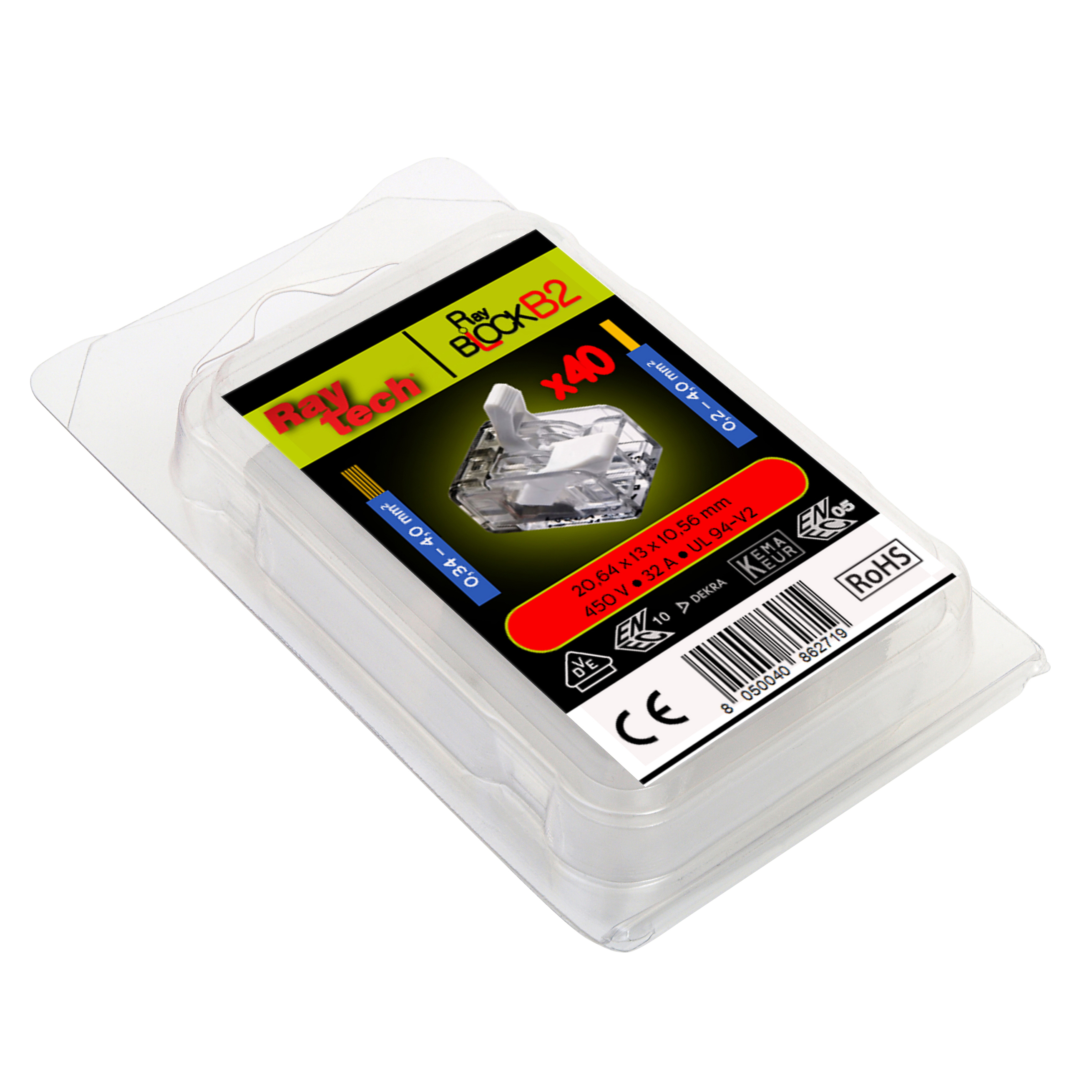 Hebelklemme für 2 Einzeladern, transparente Box