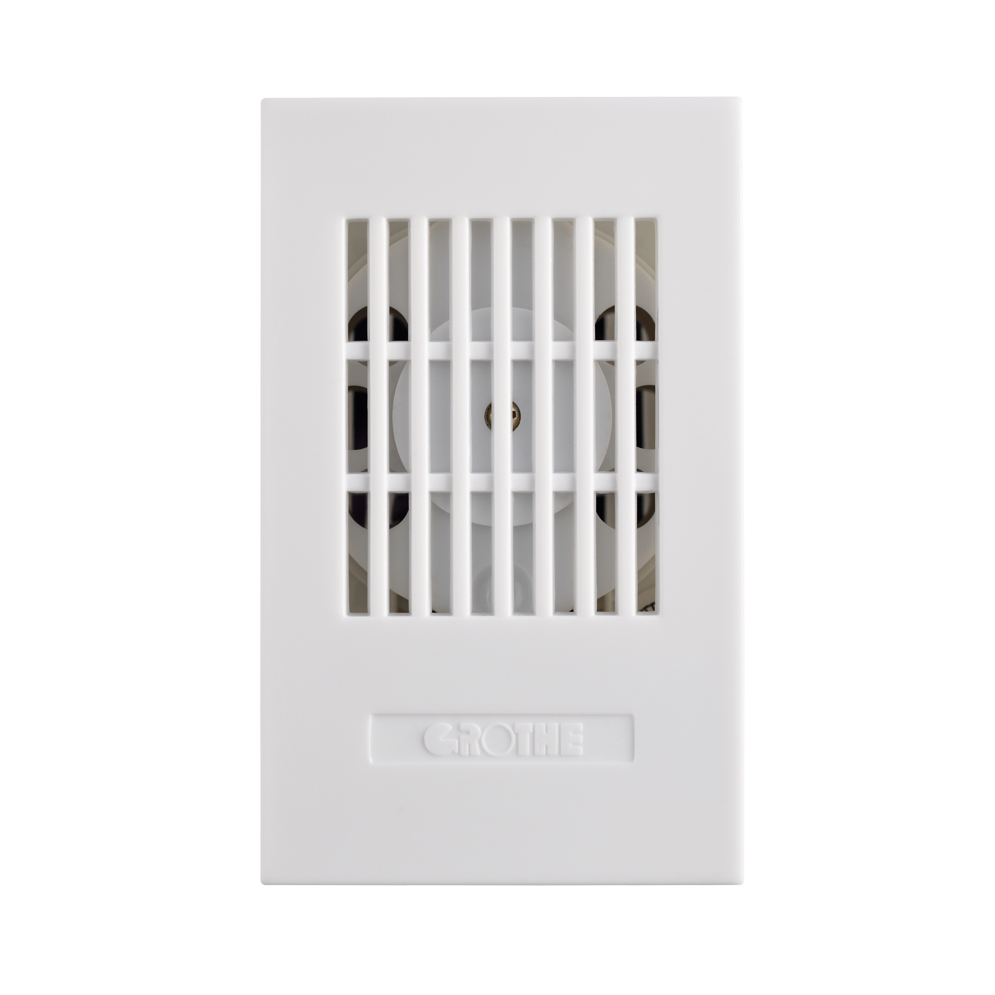 Weißer Summer mit senkrechten Lüftungsschlitzen und geprägtem Grothe-Schriftzug unterhalb des Gitters